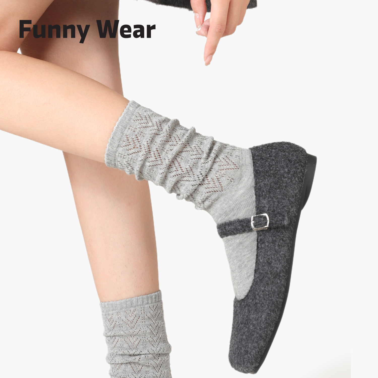 灰色堆堆袜女秋冬季搭配玛丽珍鞋