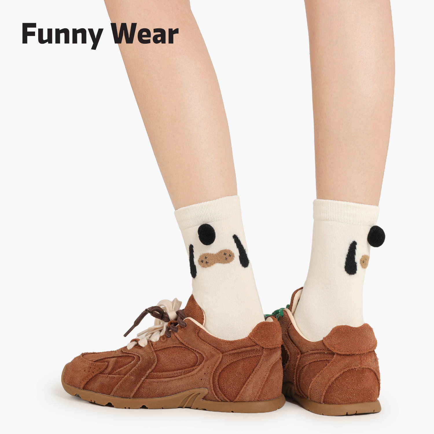 可爱卡通袜子女中筒袜立体动物球球棉袜2025新款无骨袜搭配运动鞋