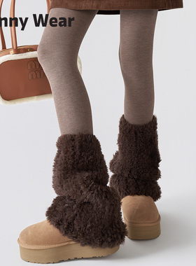 毛绒袜套秋冬加厚保暖美拉德堆堆袜女仿皮草针织毛毛腿套配雪地靴