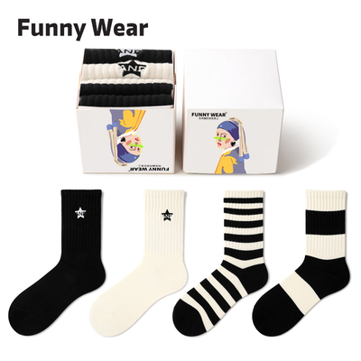 秋冬袜子女条纹中筒袜运动风