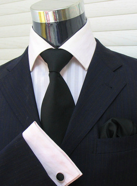 【假一罚十】纯黑色真丝正装领带领结 男士礼服婚庆口袋巾L-305