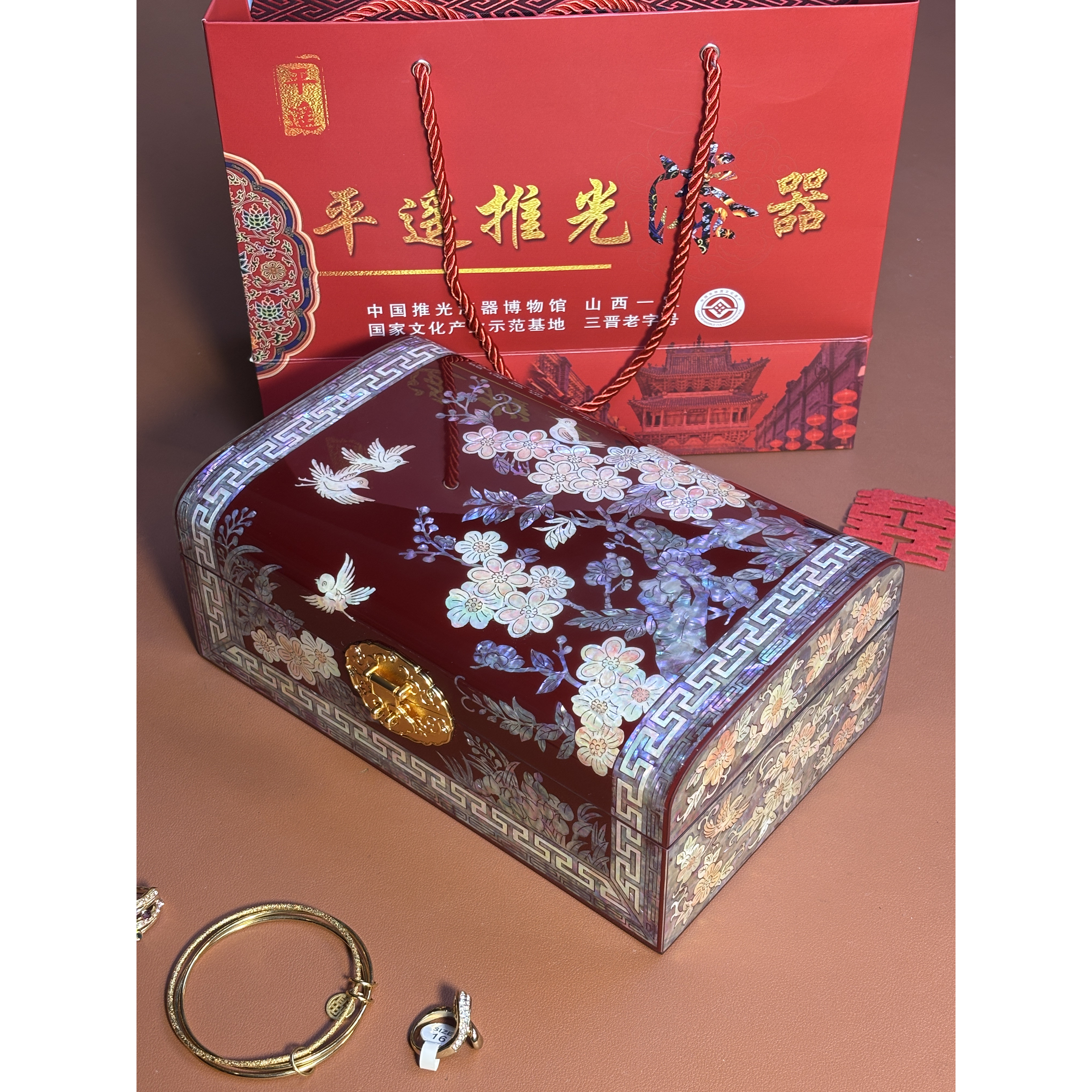 螺钿贝壳千层钢琴漆面平遥推光漆器首饰盒中国风收纳盒高档礼品盒