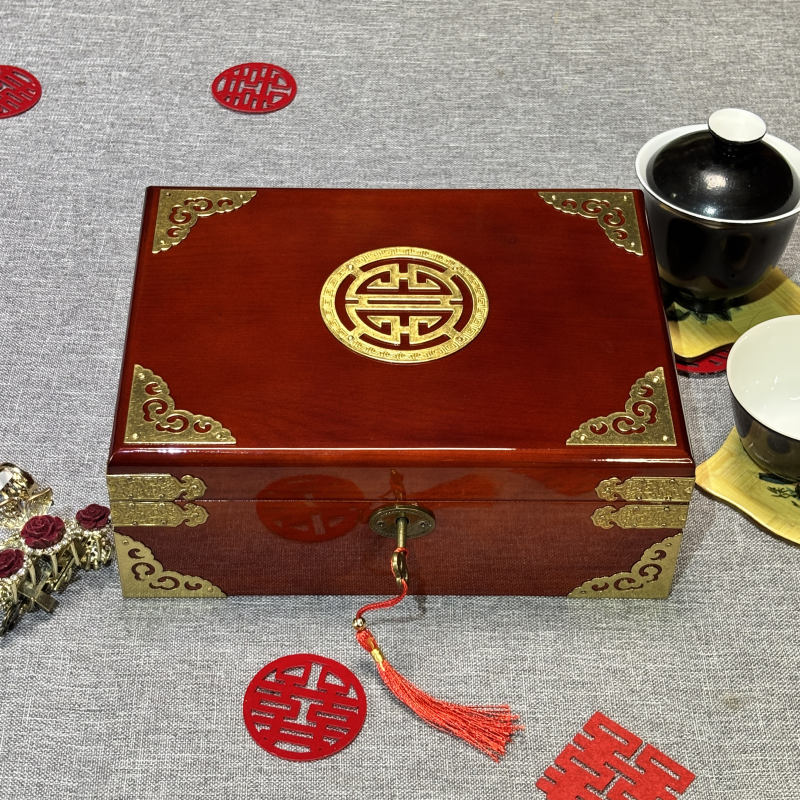 平遥实木漆器首饰盒螺钿铜丝镶嵌木质送礼非遗彩绘收纳推光纯手工