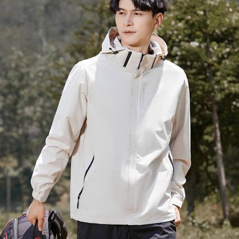 户外登山服跨境春秋冲锋衣男夹克单层连帽防水女款薄款单冲外套