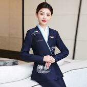 女 两件套女工作服售楼部迎宾接待空姐制服职业装 套装 刺绣西装