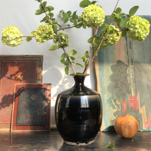 清代 窑变黑釉瓶侘寂风花器老陶罐茶室民宿软装饰品空间陈设摆件