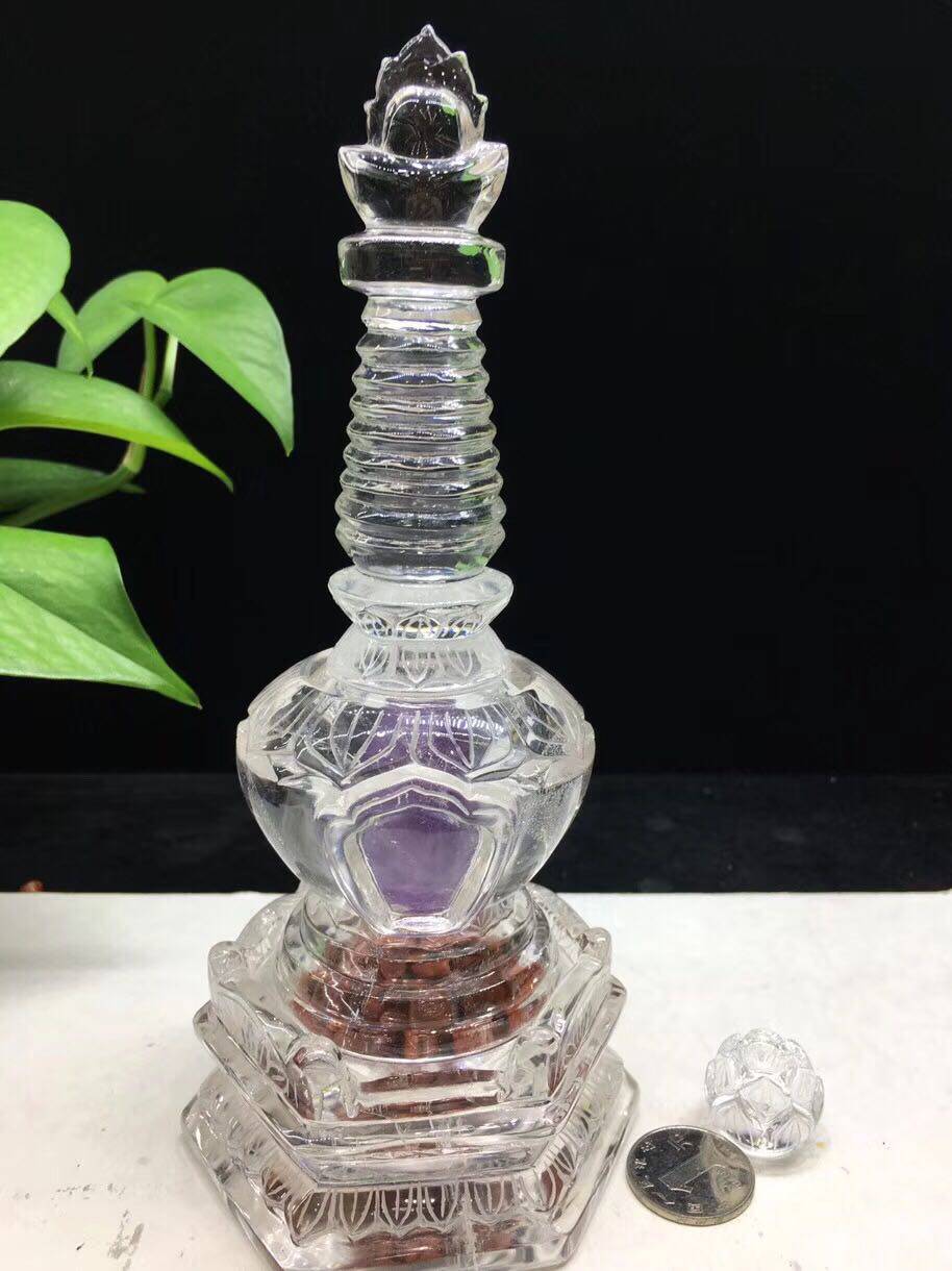 天然白水晶舍利塔 晶体透彻 实物晶体更透