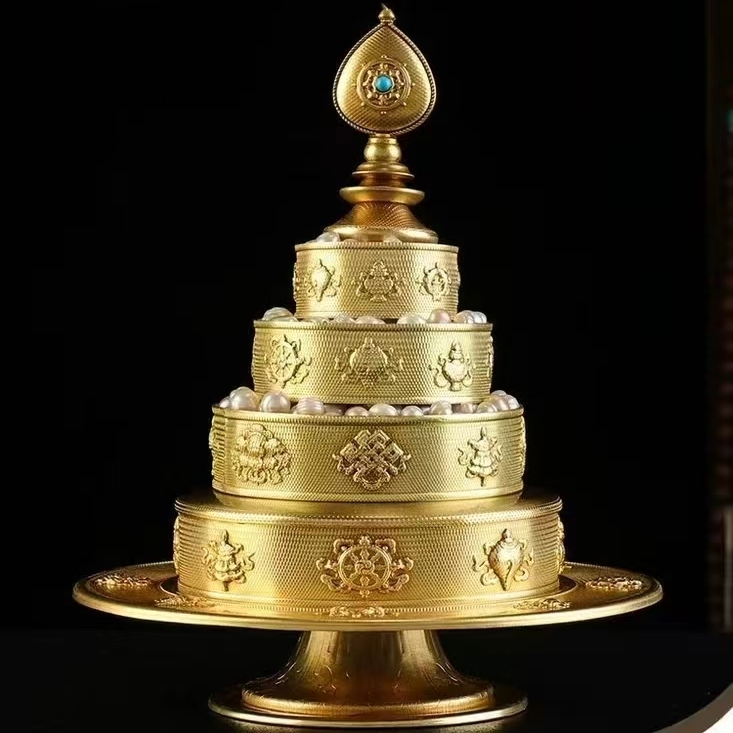 智悲佛缘 藏式纯铜八吉祥曼扎盘 密宗前行供修曼茶罗 如法积资