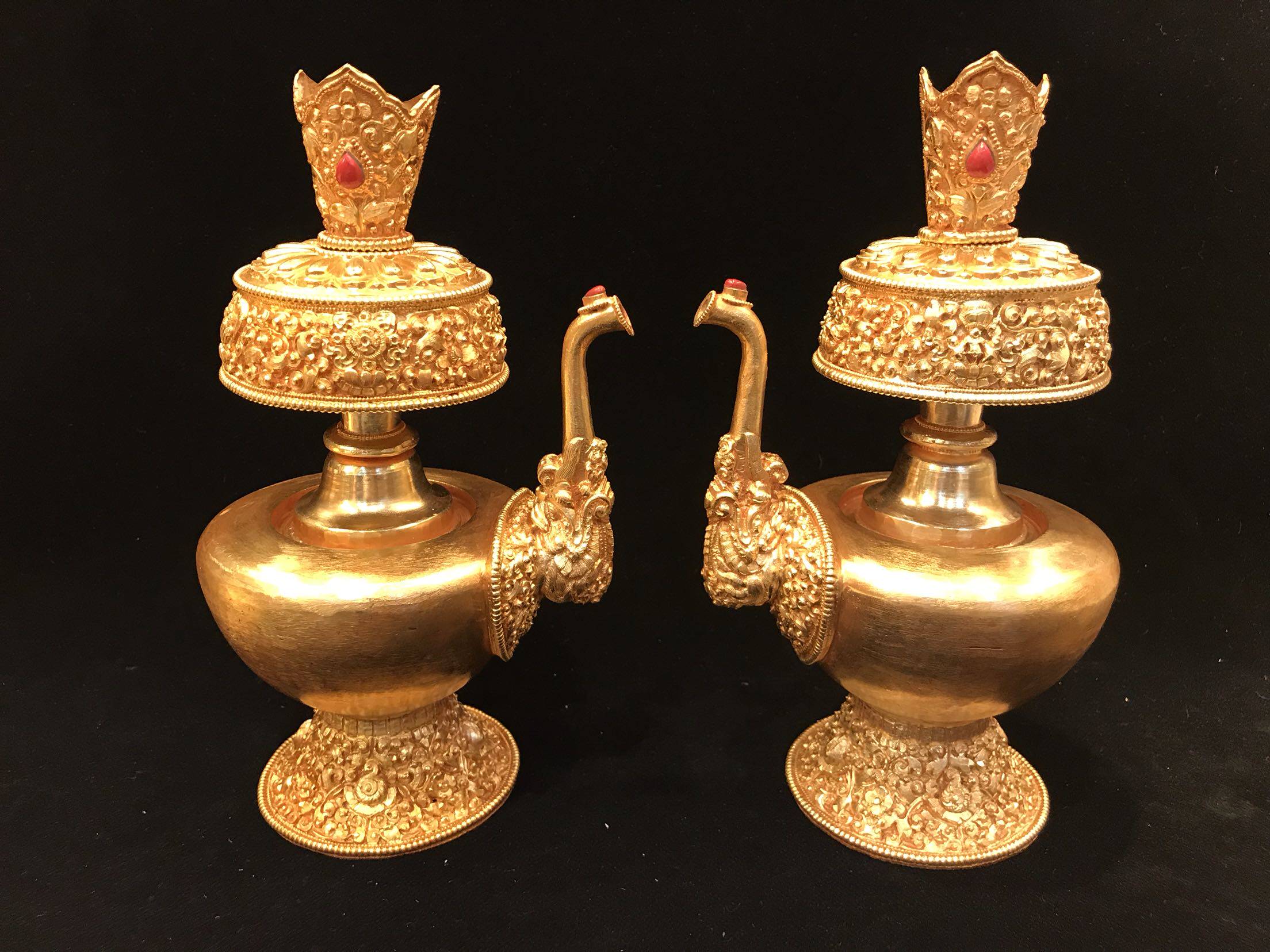 尼泊尔紫铜镀金贲巴壶  灌顶宝瓶 净水瓶  一对密宗法器