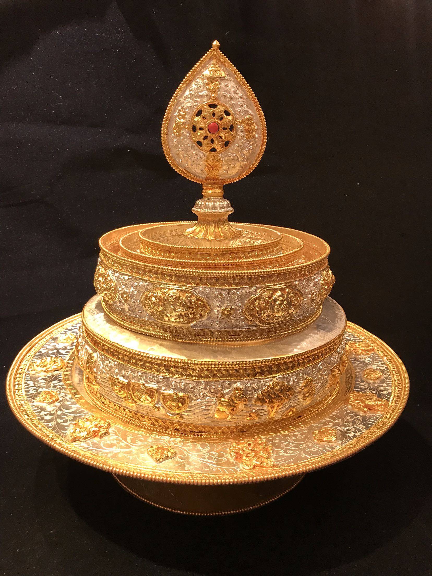 尼泊尔手工紫铜镀银镀金曼扎直径30厘米 曼茶罗 曼达盘 密宗供品