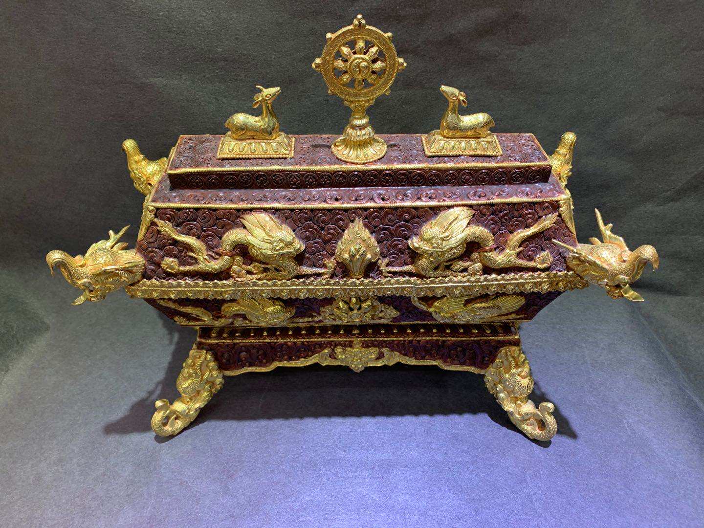 智悲佛缘 尼泊尔紫铜鎏金香炉 室内卧香炉 适合大佛堂道场