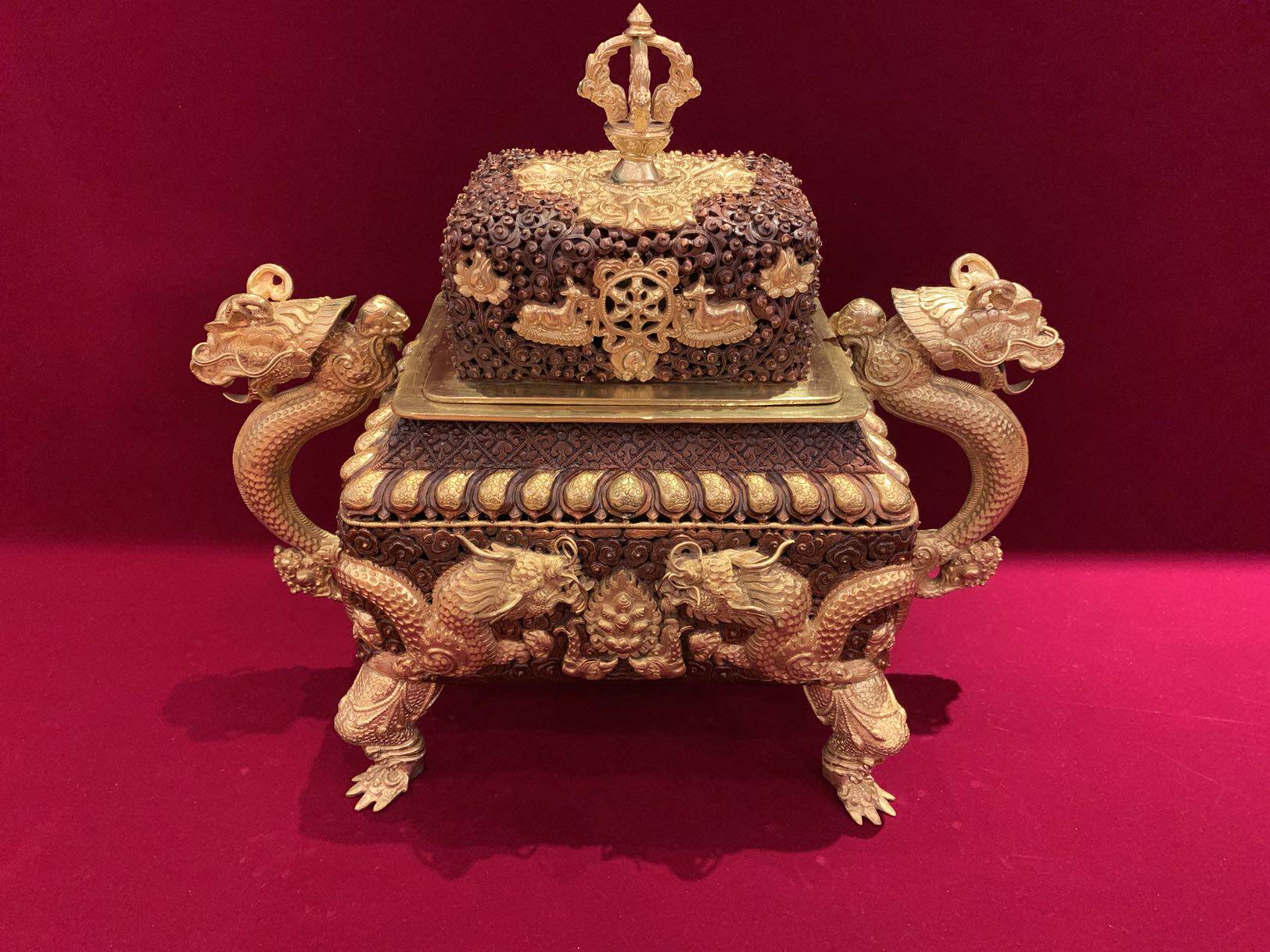 智悲佛缘 尼泊尔手工紫铜半鎏金香炉 卧香炉室内用 藏式香炉 包邮