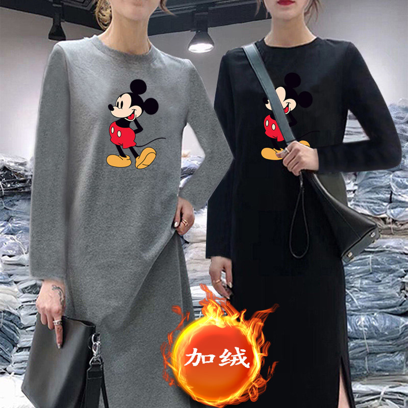纯棉睡裙女秋冬季长袖款过膝全棉家居服韩版宽松大码孕妇睡衣加绒