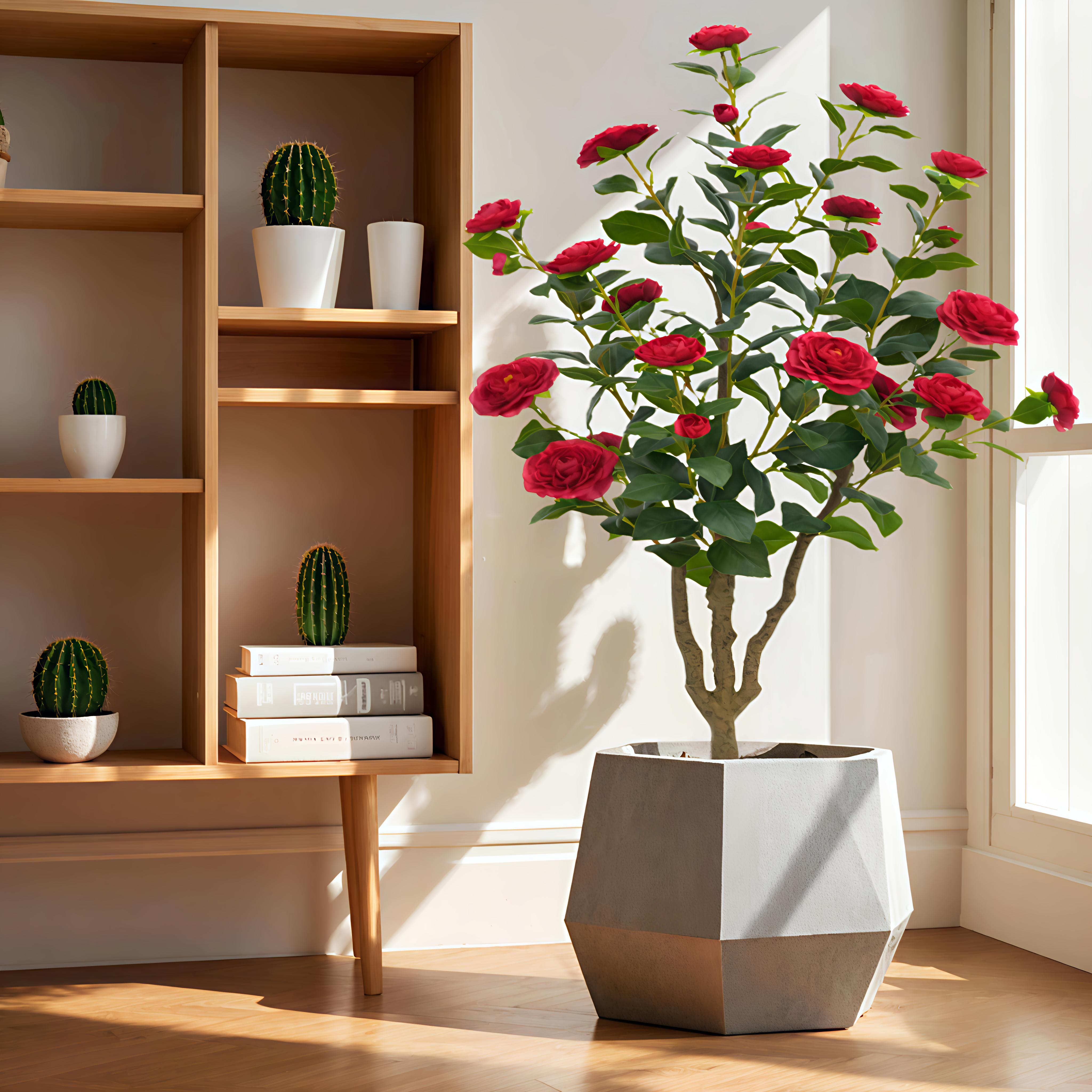 仿真山茶花绿植假树室内客厅装饰摆件摆设装饰摆件仿假树假山茶花