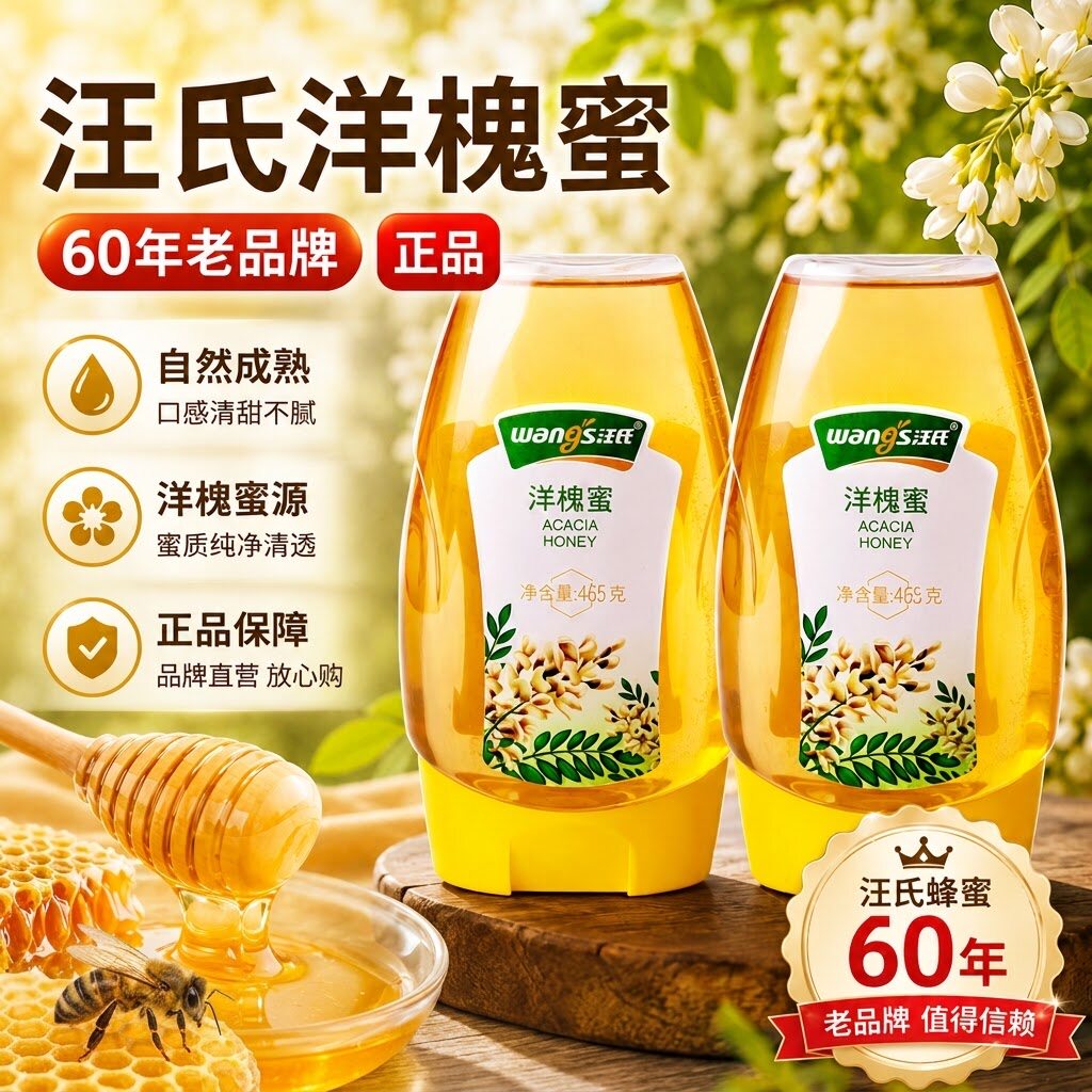 汪氏蜂蜜洋槐蜜槐花蜜百花椴树枣花天然儿童新鲜蜜蜂巢旗舰店官方