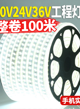 LED灯带220v户外防水地下室隧道工地亮化装饰照明白光灯条24V36V