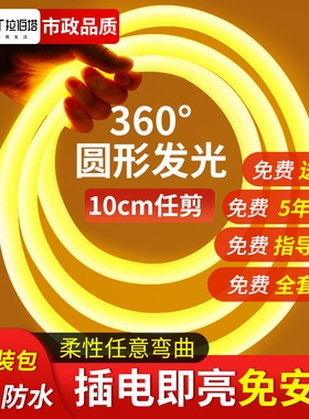 360度发光圆形硅胶灯带户外防水广告招牌夜市摆地摊霓虹led软灯条