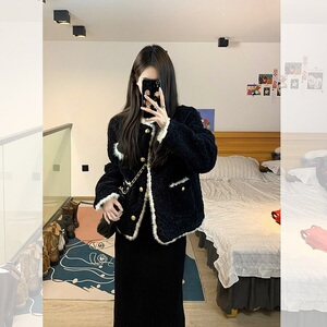 小香风皮毛一体羊羔毛绒外套女短款秋冬加厚毛茸茸高级感气质上衣