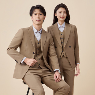 职业卡其色西服套装男女同款售楼部销售修身工装酒店经理工作服