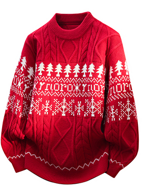 红色毛衣男本命年半高领秋冬季保暖针织衫圣诞树新年2025新款