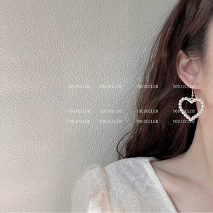 YOUJUclub-北海道的雪 温柔复古爱心优雅珍珠耳钉耳环蚊香盘耳夹