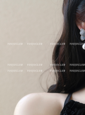 YOUJUclub-水晶蝶~渐变浅蓝色水晶蝴蝶粉色珍珠耳钉蚊香盘耳夹女