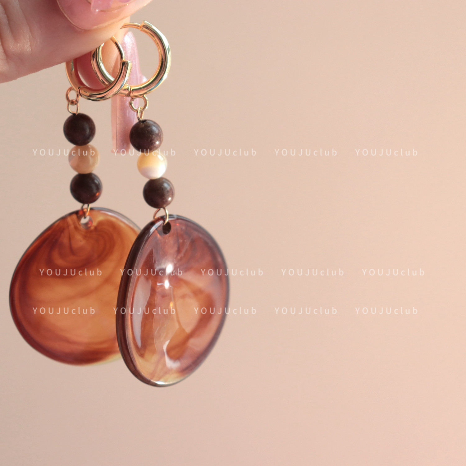 邮橘-松墨～高级感法式咖色亚克力气质港风复古耳环蚊香盘耳夹女,饰品/流行首饰/时尚饰品新,耳环,淘宝优惠券,粉丝福利购,淘宝优惠卷