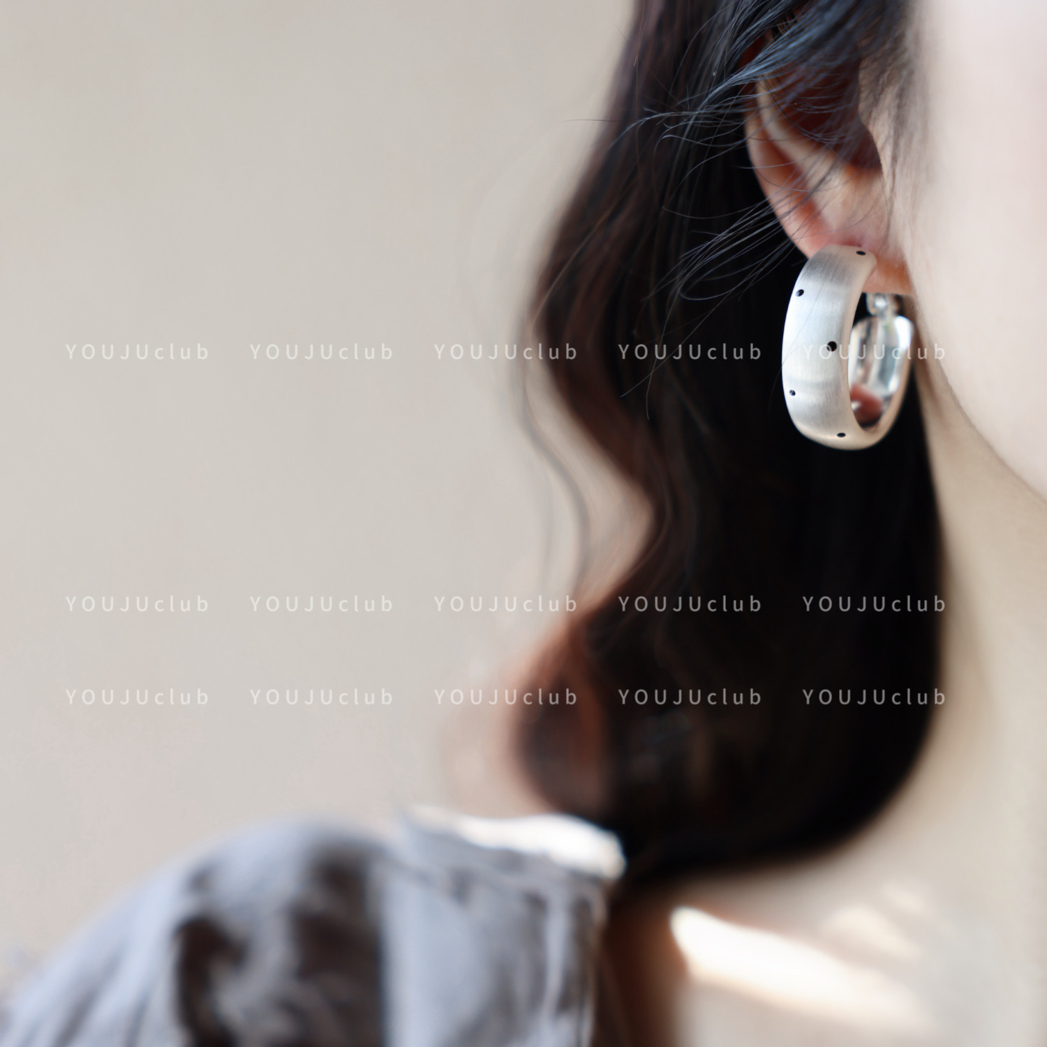 YOUJUclub-波点圈圈～银色金属高级感韩系耳圈拉丝圆形耳环耳夹女,饰品/流行首饰/时尚饰品新,耳环,淘宝优惠券,粉丝福利购,淘宝优惠卷