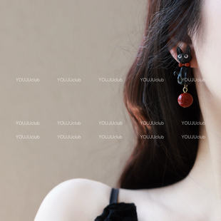 YOUJUclub-傲娇小黑猫~复古可爱黑色猫咪稀奇古怪耳环蚊香盘耳夹