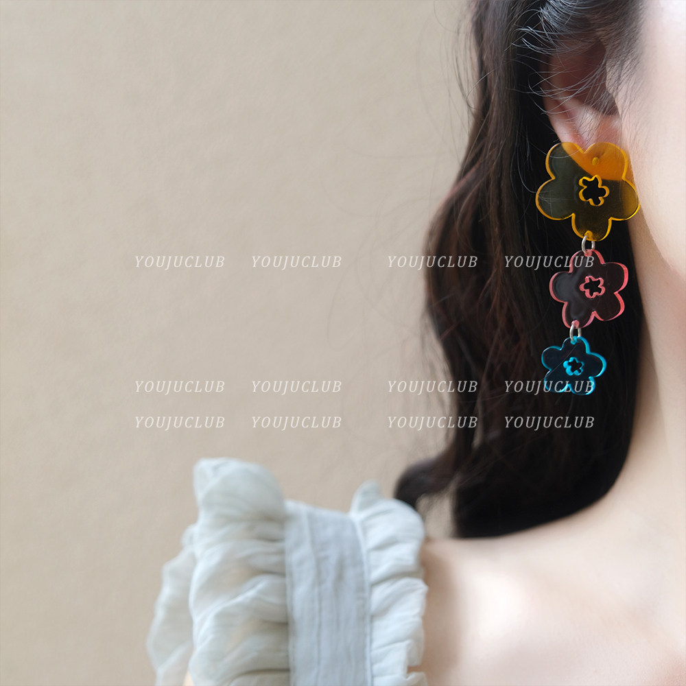 YOUJUclub-花花少女~小清新透明彩色可爱花朵长款耳环蚊香盘耳夹,饰品/流行首饰/时尚饰品新,耳环,淘宝优惠券,粉丝福利购,淘宝优惠卷