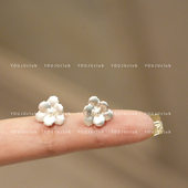 YOUJUclub 雾白清秋 栀子花朵复古银色哑光小巧耳环蚊香盘耳夹女