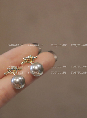 YOUJUclub-打结款珍珠 韩国精致施家冷淡百搭灰色耳钉蚊香盘耳夹