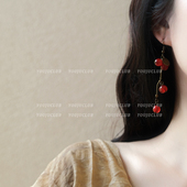 YOUJUclub 显白甜美复古森林少女红色樱桃名族风耳环耳夹 红果果
