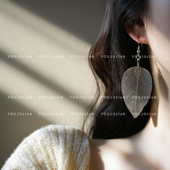 耳环蚊香盘耳夹女 清冷感银色树叶子镂空夸张个性 YOUJUclub 风柔