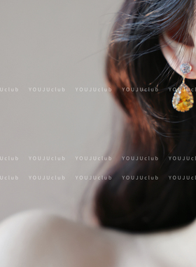 YOUJUclub-曼华傍晚～复古法式水滴钻石高级感晚宴会耳环耳夹项链