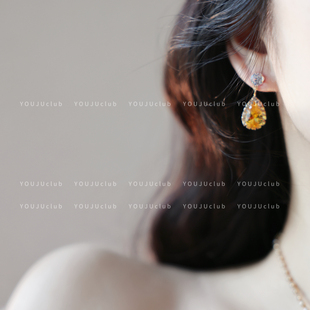 YOUJUclub-曼华傍晚～复古法式水滴钻石高级感晚宴会耳环耳夹项链