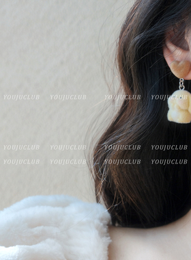 YOUJUclub-出逃的兔兔~可爱少女黄色灰色植绒兔子耳环蚊香盘耳夹