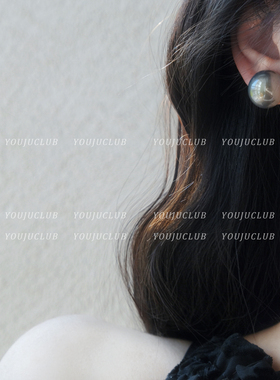 YOUJUclub-百搭系列~简约通勤高级感半圆灰色珍珠耳环蚊香盘耳夹