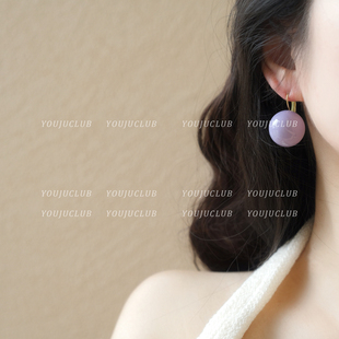 YOUJUclub-挂式彩球～圆鼓鼓大豆豆几何圆形纯色简约夸张彩色耳环