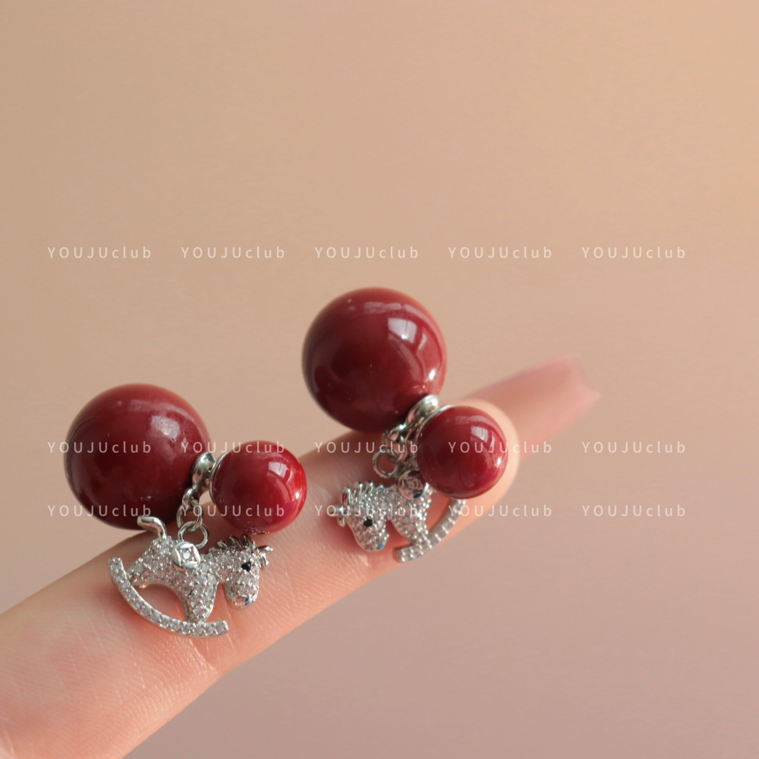 YOUJUclub-如意福马～酒红色复古耳饰圆球小马吊坠本命年新年耳环,饰品/流行首饰/时尚饰品新,耳环,淘宝优惠券,粉丝福利购,淘宝优惠卷