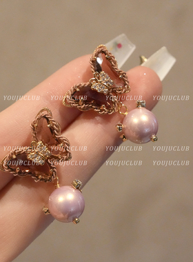 YOUJUclub-窗台蝴蝶~温柔水晶锆石紫色蝴蝶珍珠耳环蚊香盘耳夹女