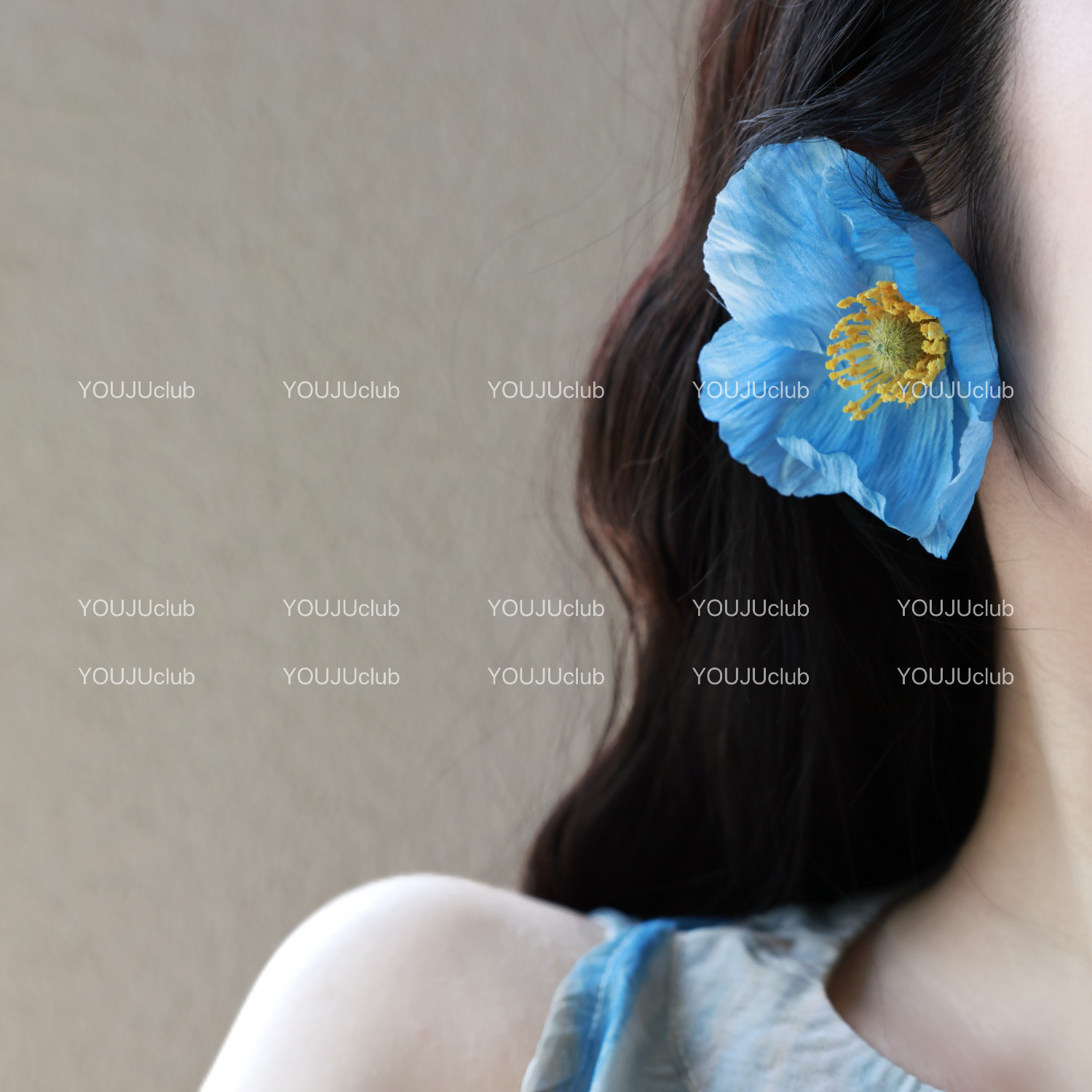 YOUJUclub-沉睡花园~氛围感夸张超仙蓝色花朵海边耳环蚊香盘耳夹