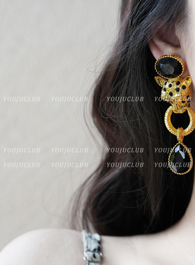 YOUJUclub-吸睛女神~重工复古黑色夸张豹子中古小众个性耳环耳夹