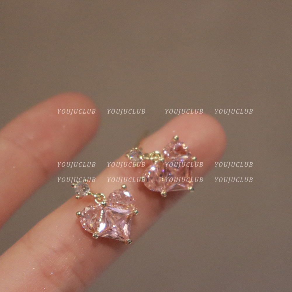 YOUJUclub-粉钻蜜桃 高定闪水钻粉色爱心轻奢小巧耳环蚊香盘耳夹,饰品/流行首饰/时尚饰品新,耳环,淘宝优惠券,粉丝福利购,淘宝优惠卷