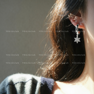 邮橘-轻霜花~高级感镶钻雪花耳圈c形韩系独特精致秋冬日耳环耳夹