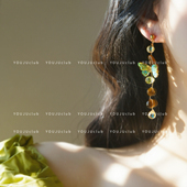 YOUJUclub 冰洁蝶影 森系复古天然石串珠幻彩蝴蝶耳环蚊香盘耳夹