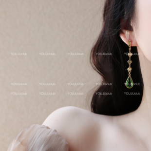 复古风显白绿色水滴耳环蚊香盘耳夹女 新中式 YOUJUclub 散落人间
