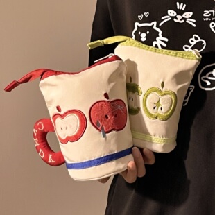 红苹果笔袋可爱女孩版高颜值2025新款初高中女生超大容量文具袋