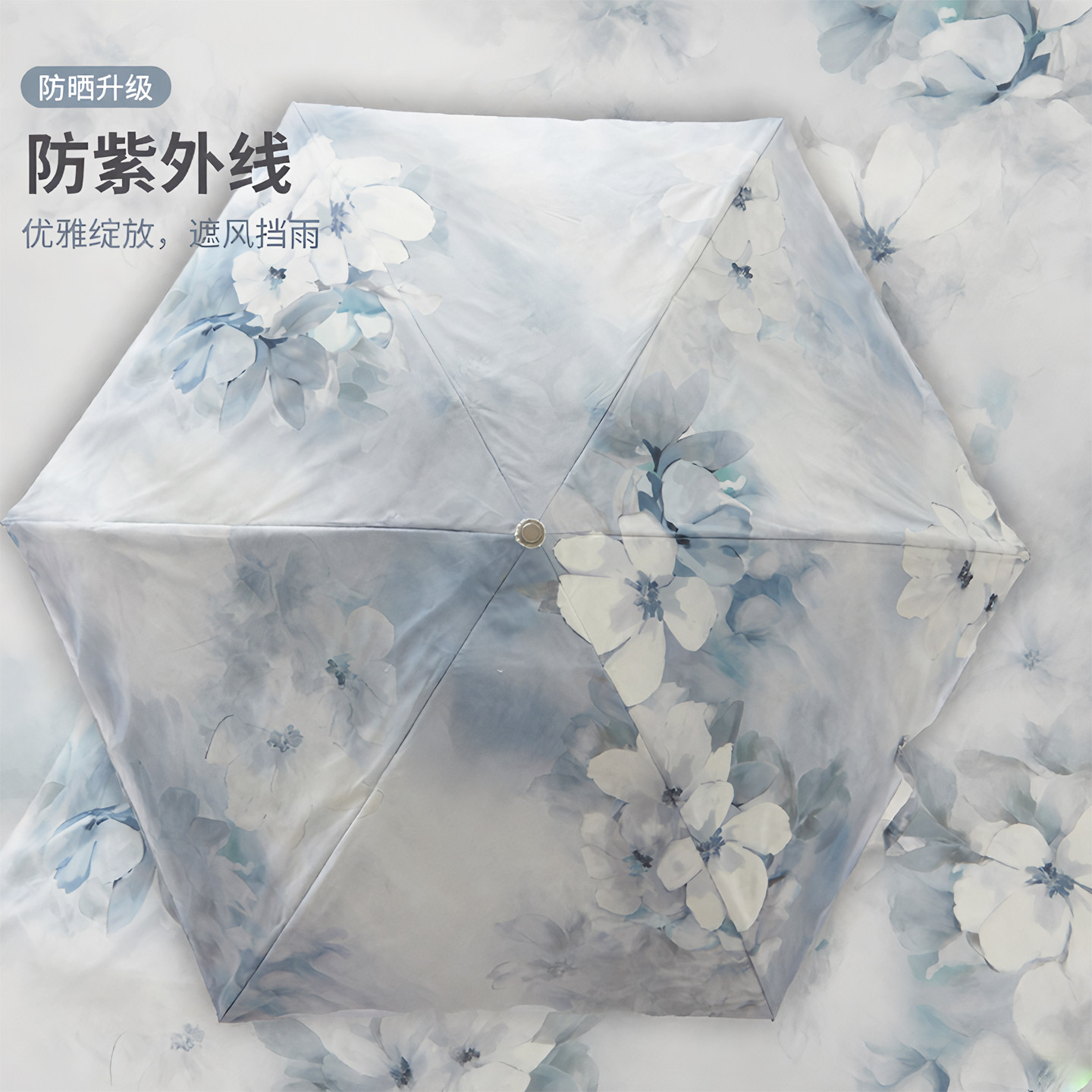 法式复古小巧便携双层黑胶晴雨伞图片