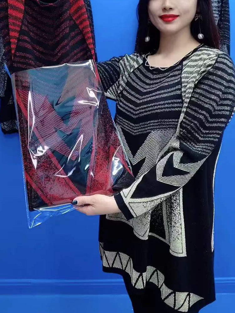 毛针织打底衫女秋冬中长款长袖T恤大码中年女大版衫宽松毛衣上衣